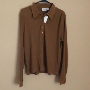 Fiorlini International Brown Long Sleeve Top with corduroy collar